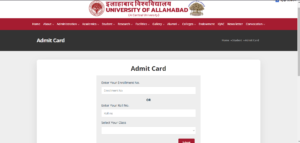 University of Allahabad Admit Card Download Page
