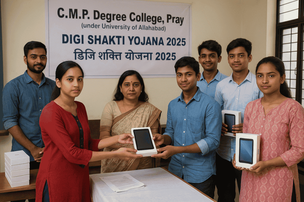 CMP Degree College Tablet Distribution 2025 Digi Shakti योजना 2025 के तहत CMP डिग्री कॉलेज में टैबलेट प्राप्त