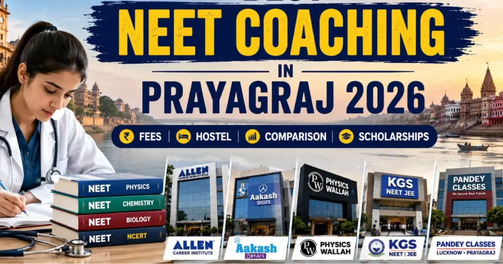 multiple coaching center image and this title - Best NEET coaching in Prayagraj