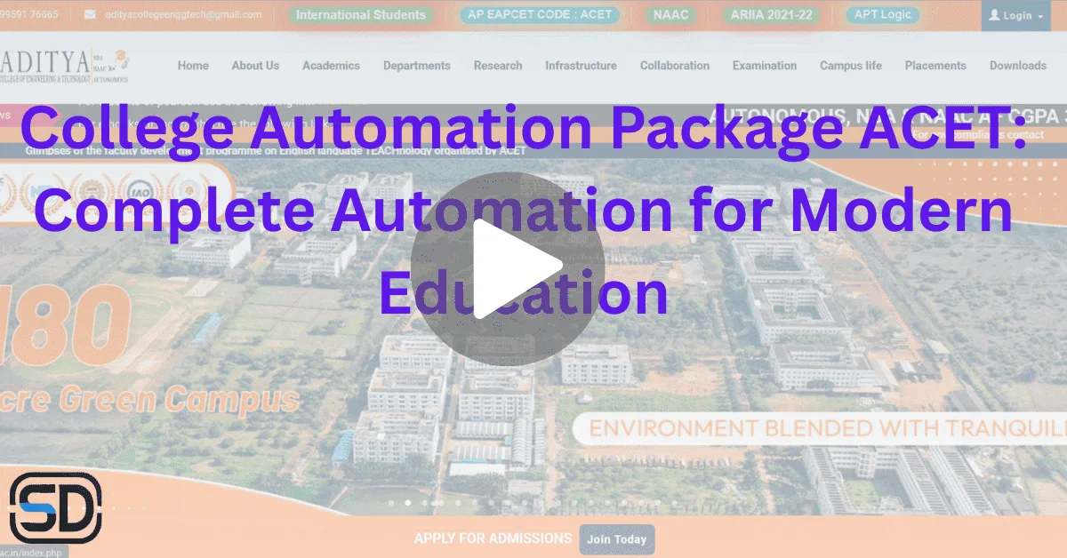 College Automation Package ACET dashboard overview with smart campus interface

