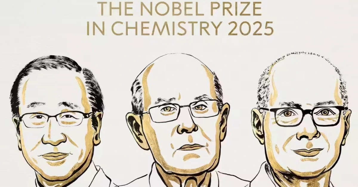 Illustration of the winners of The Chemistry Nobel Prize 2025, honored for groundbreaking research in chemical innovation and discovery.