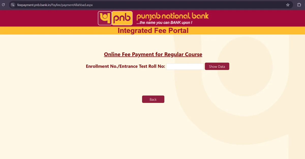 University of Allahabad Fee Pay website