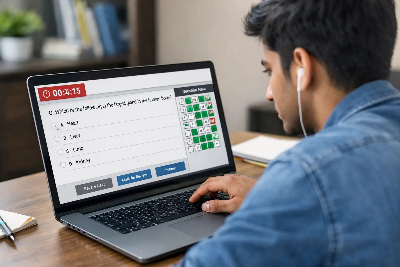 At the top, just below H1, add a strong horizontal feature image. Design concept: Laptop screen with CBT interface Timer visible Question palette on right Student focused expression Clean academic tone Minimal or no text